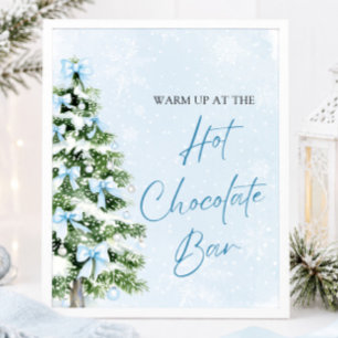 Modern Blue Bows Christmas Tree Hot Chocolate Bar Poster