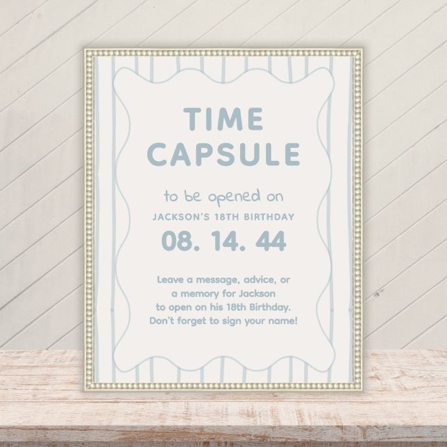 Modern Blue Boy 1st Birthday Time Capsule Sign (Creator Uploaded)
