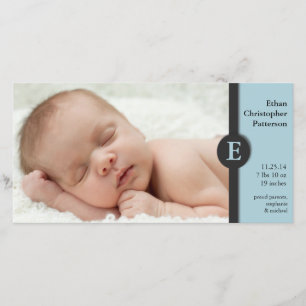 Modern Blue Boy Baby Birth Announcement Photocard
