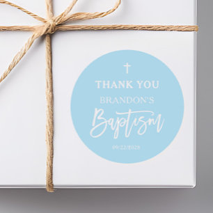 Modern Blue Boy Baptism  Classic Round Sticker