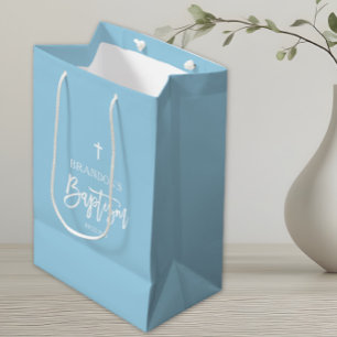 Modern Blue Boy Baptism Medium Gift Bag