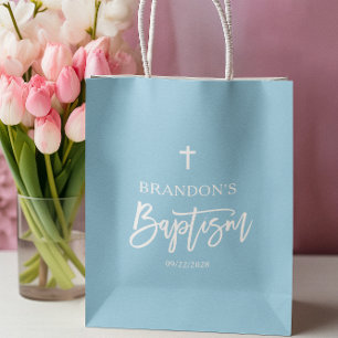 Modern Blue Boy Baptism  Medium Gift Bag