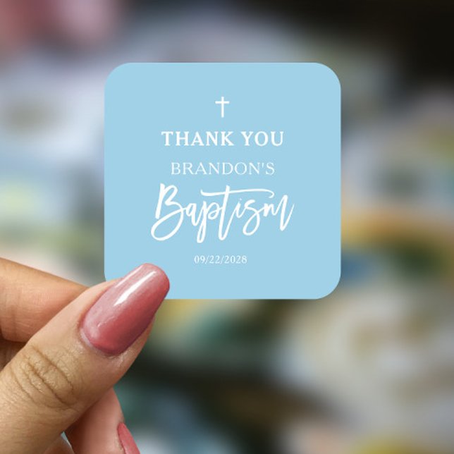 Modern Blue Boy Baptism  Square Sticker (Creator Uploaded)