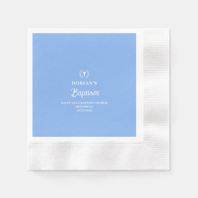 Modern Blue Boy | Baptism | Thank you  Napkin (Front)