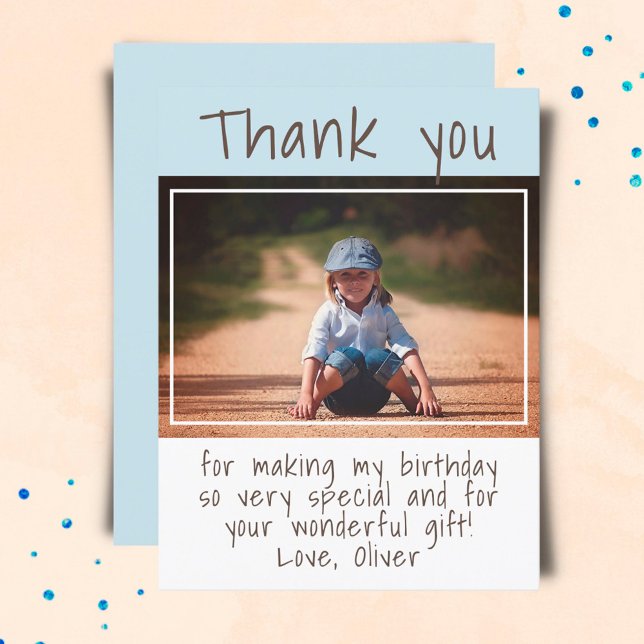 Modern Blue Boy Photo Birthday Thank you  Postcard (Creator Uploaded)