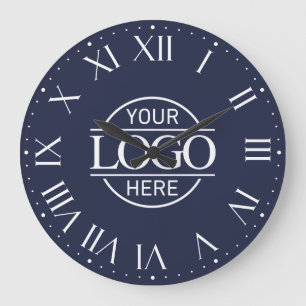 Modern Blue Branded Company Business Logo Custom Large Clock