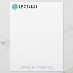 Modern Blue Broom Logo Cleaning Service Custom Letterhead