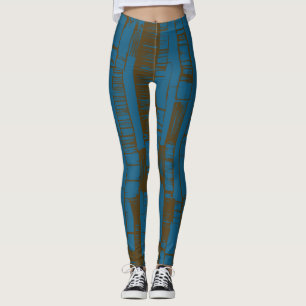 Modern blue &brown abstract pattern leggings