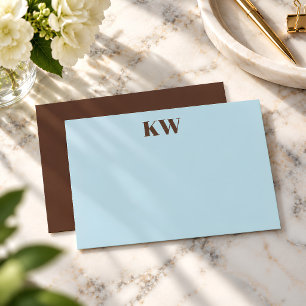 Modern Blue Brown Monogram Initials Personalised Thank You Card