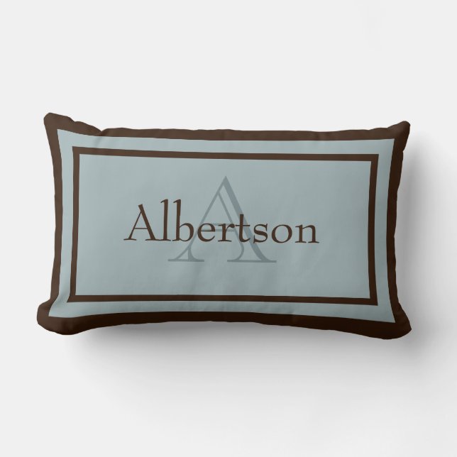 Modern Blue/Brown Monogram Name Keepsake Pillow (Front)