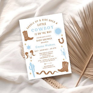 Modern Blue Brown Rodeo Cowboy Baby Shower Invitation