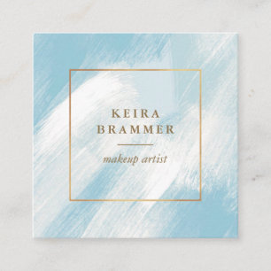 Modern Blue Brush Strokes Gold Frame Square Square Business Card