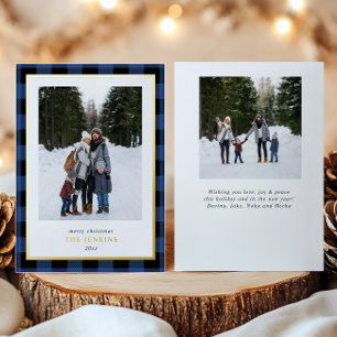 Modern BLUE Buffalo Plaid Christmas Two Photos