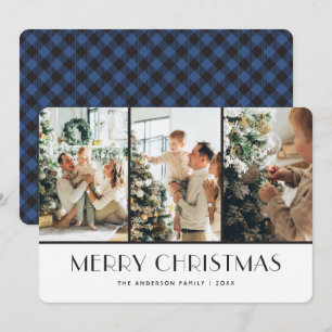 Modern Blue Buffalo Plaid Photo Christmas Cards