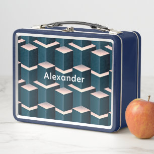 Modern Blue Building Blocks Personalise Metal Lunch Box