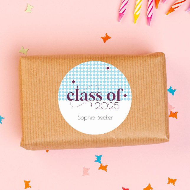  Modern Blue Burgundy Graduation Cap Pattern  Classic Round Sticker (Creator Uploaded)