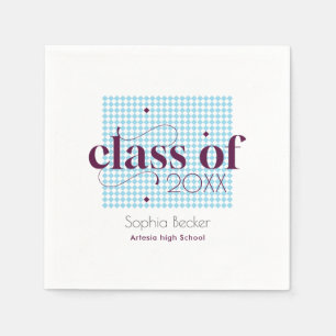 Modern Blue Burgundy Graduation Cap Pattern Napkin