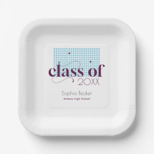  Modern Blue Burgundy Graduation Cap Pattern  Paper Plate