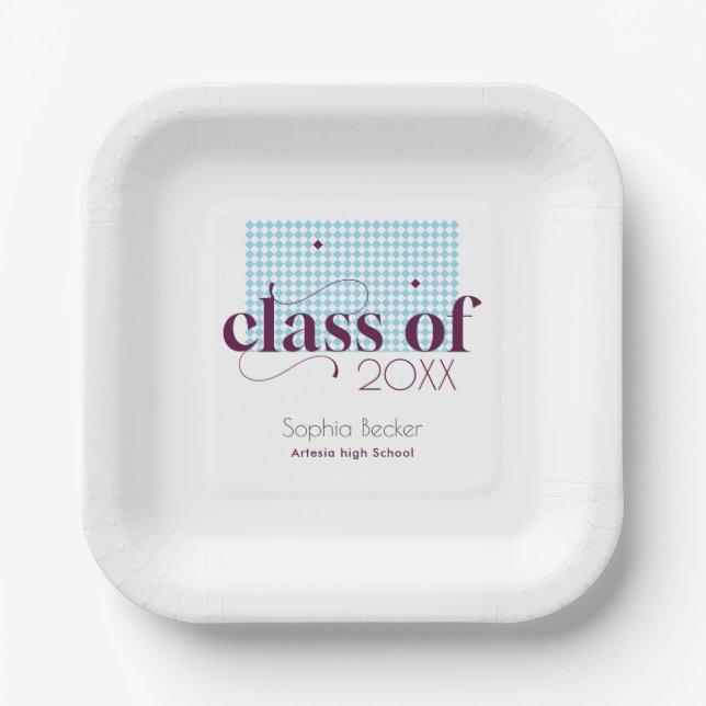  Modern Blue Burgundy Graduation Cap Pattern  Paper Plate (Front)