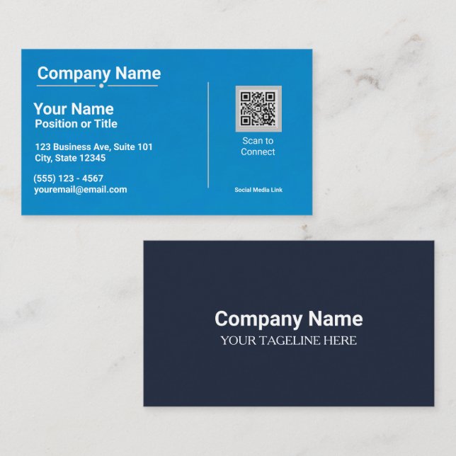 Modern Blue Business Card with QR Code (Front/Back)