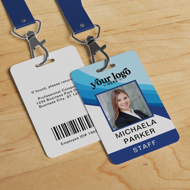 Modern Blue Business Logo Employee Photo ID ID Badge (Creator Uploaded)