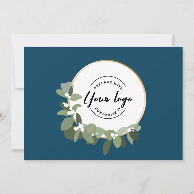 Modern Blue Business Logo Happy Holidays Holiday Card (Front)