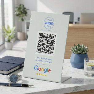 Modern Blue Business Review QR Code Pedestal Sign