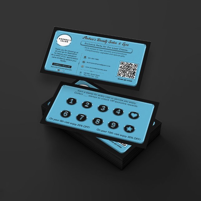 Modern Blue Business Rewards Promo Offers Client Loyalty Card (Creator Uploaded)