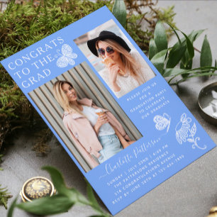 Modern Blue Butterfly Photo Graduation Party Invitation