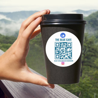 Modern Blue Cafe Business Instagram Qr Code Classic Round Sticker