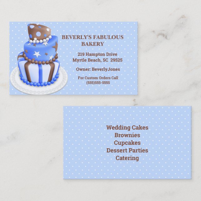 Modern Blue Cake Bakery Business Cards (Front/Back)
