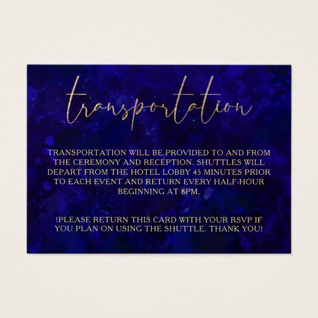 Modern Blue Calligraphy Wedding Transportation (Front)