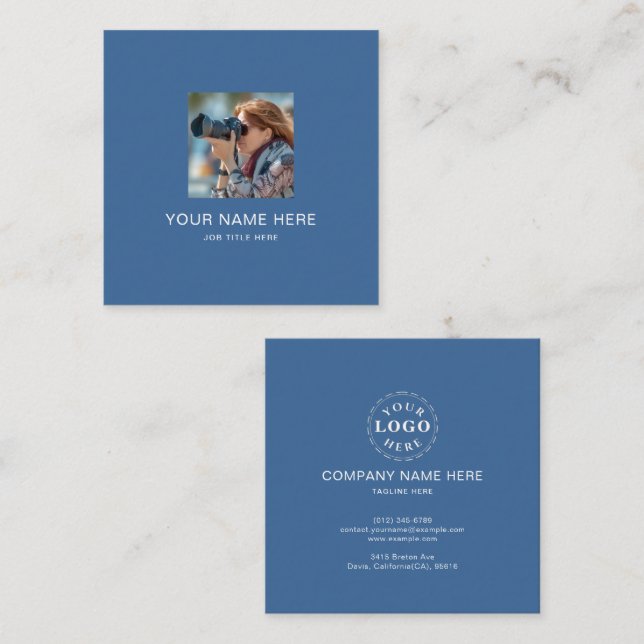Modern Blue Calling Card Featuring White Typograph (Front/Back)