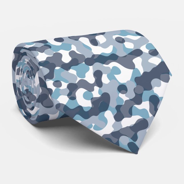 Modern blue camouflage pattern navy themed tie (Rolled)