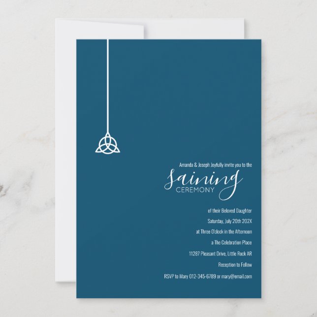Modern Blue Celtic Triquetra Baby Saining Ceremony Invitation (Front)