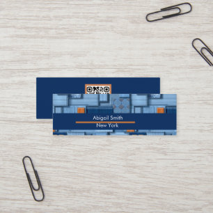 Modern Blue Ceramic Tile Mosaic Mini QR Code  Business Card