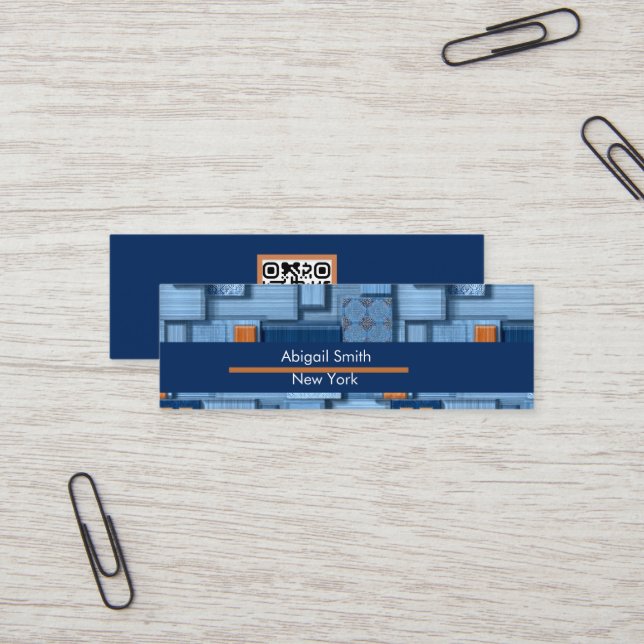 Modern Blue Ceramic Tile Mosaic Mini QR Code  Business Card (Front/Back In Situ)