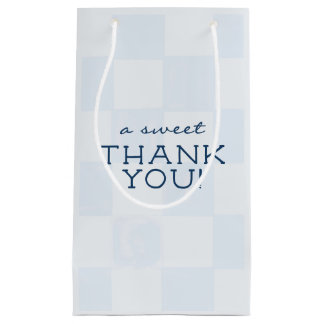 Modern Blue Chequered Baby Shower Small Gift Bag
