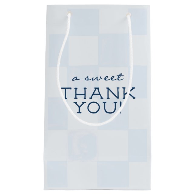 Modern Blue Chequered Baby Shower Small Gift Bag (Front)