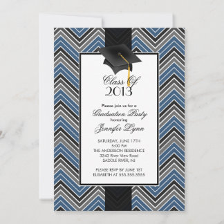 Modern Blue Chevron 2013 Graduation Party Invitation