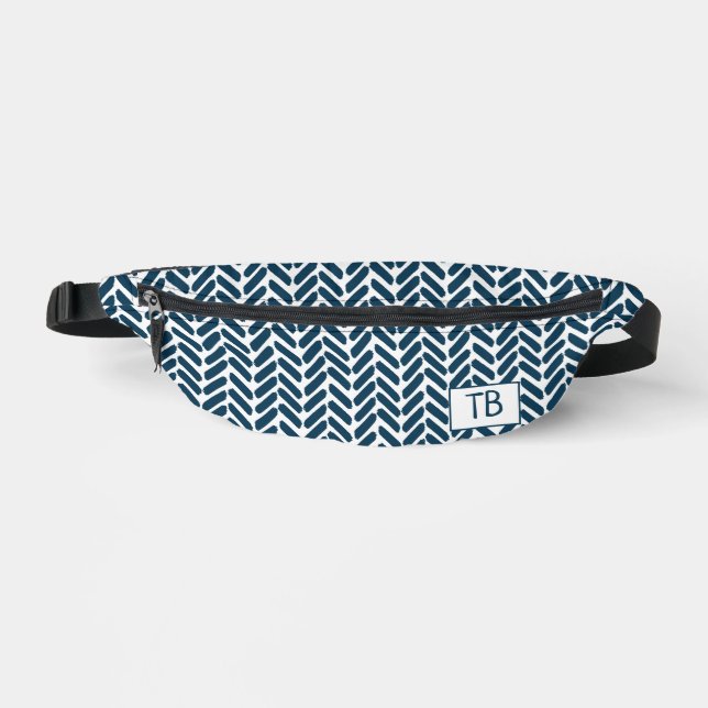 Modern Blue Chevron Monogram Initials Bum Bags (Front)