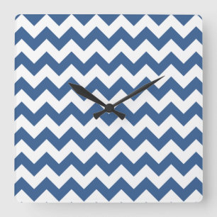 Modern Blue Chevron Stripes Square Wall Clock