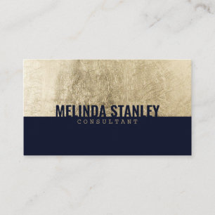 Modern blue chic gold foil elegant colour block business card