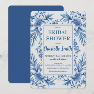 Modern Blue Chinoiserie Floral bridal shower Invitation
