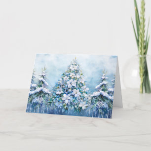 Modern Blue Christmas Fancy Merry Christmas Script Holiday Card