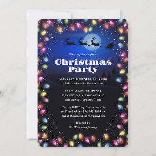 Modern Blue Christmas Lights Party Invitation
