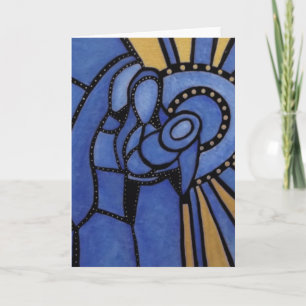 Modern Blue Christmas Nativity Jesus Mary Joseph Holiday Card