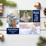 Modern Blue Christmas Peace Love Joy Photo Collage Holiday Card<br><div class="desc">This modern "Happiest Holidays" card features 3 photos, the words "Peace Love Joy" and customized text on the front and back. You can easily change the background color to match your holiday photos - just click on customize and then the small eye dropper. Modern and simple yet sophisticated and trendy,...</div>