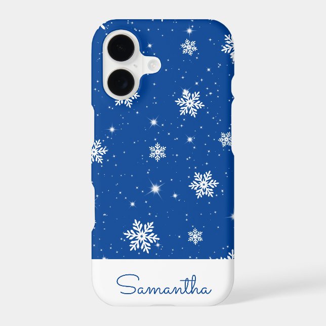 Modern Blue Christmas Snowflake Stars Pattern (Back)
