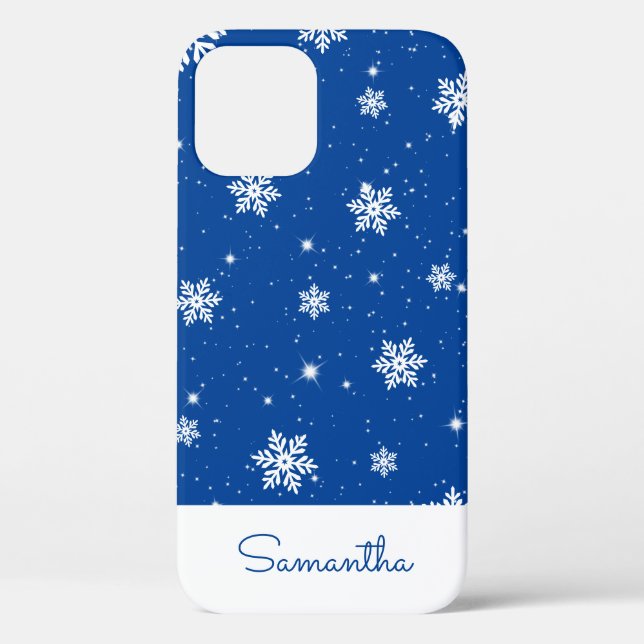 Modern Blue Christmas Snowflake Stars Pattern Case-Mate iPhone Case (Back)
